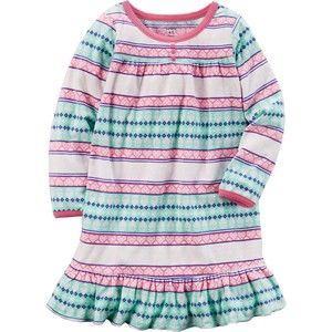 NEW Carter’s Toddler Girls Fair Isle Plush Fleece Green Nightgown Size 2-3